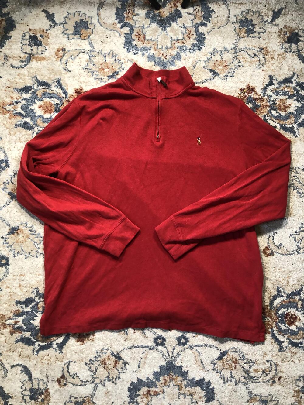 Polo Ralph Lauren Pullover Mens 2XL Red Quarter Zip Sweater Estate Rib Cotton